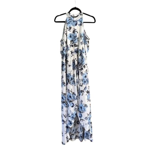 Peach Love California White And Blue Floral Maxi Romper Size Medium - Picture 1 of 11